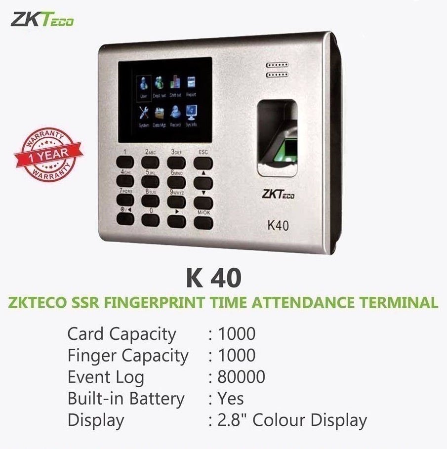 ZKteco K40 is a standalone fingerprint reader that features a sleek, smaller design and high-performance operational capability. This device can work with ZKTeco’s latest firmware, enabling you to easily set up and use the ZKtico K40 in any way you like. Optimized for convenience with its user-friendly UI, flexible